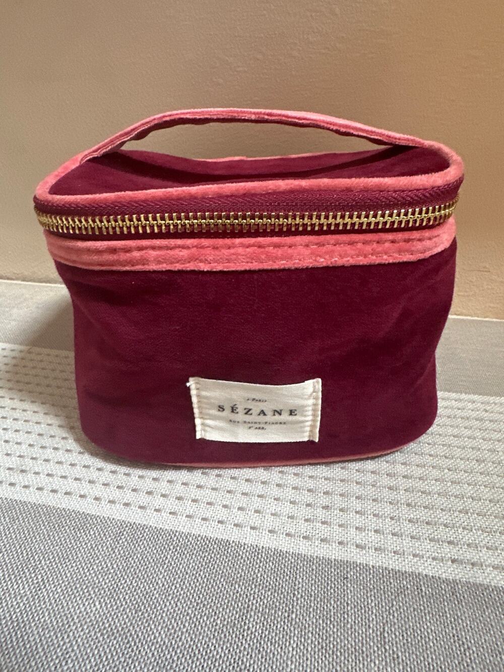 SEZANE Cosmetic Bag Burgundy/Pink Velvet 6" x 4.5"